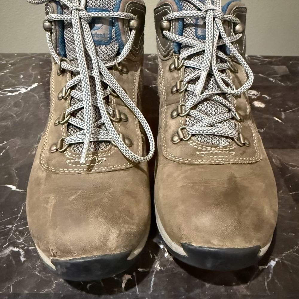 Timberland Brown and Blue Moto Boots with Rugged Design